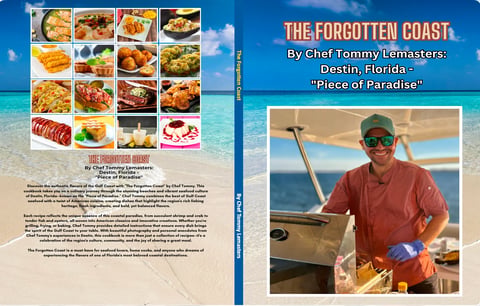 DVD cover for The Forgotten Coast featuring Chef Tommy Lemonstein with food photos and coastal scene